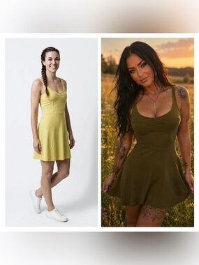 Universal Thread (PICK 1) Fit-and-Flare Dress in Olive and Yellow